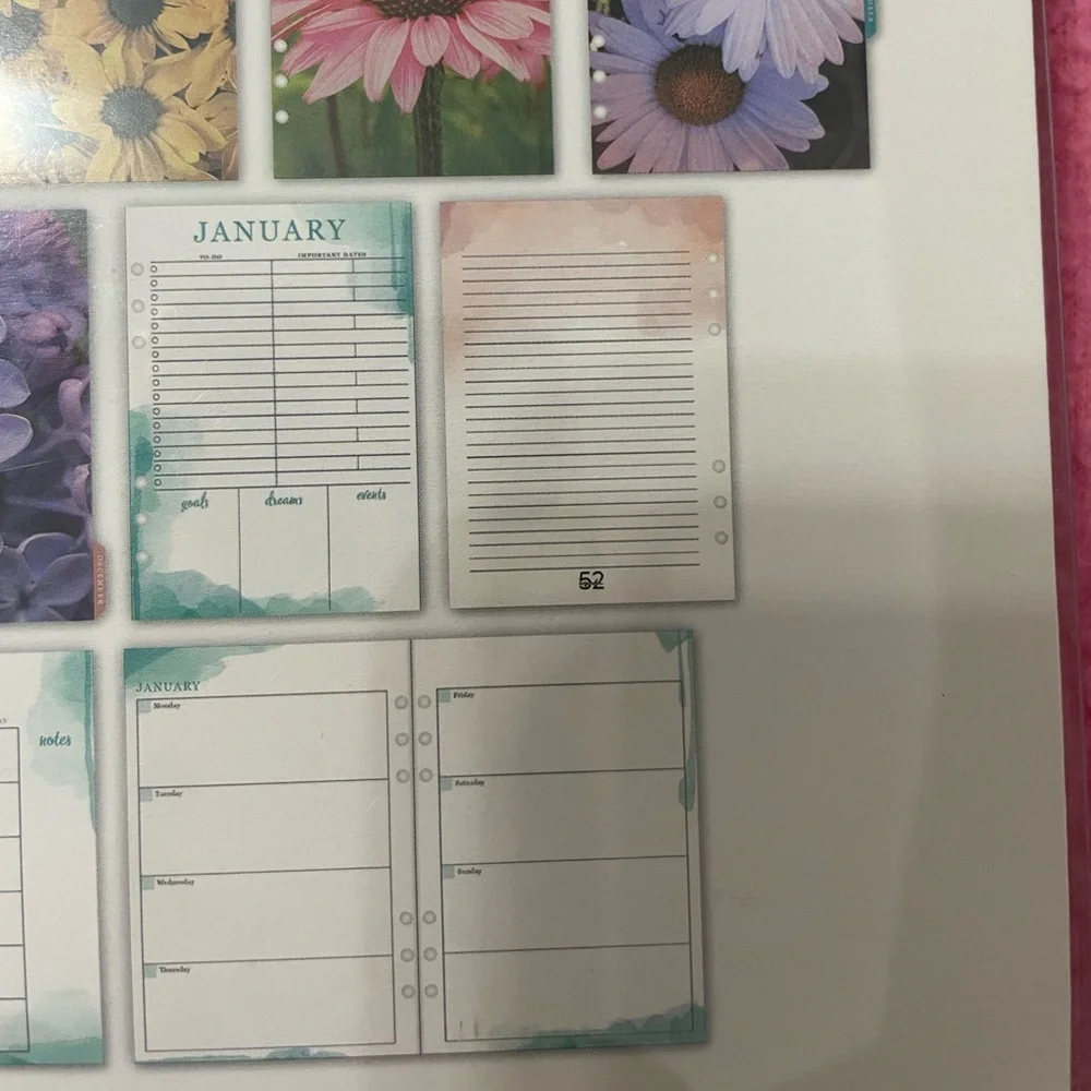 Floral planner inserts